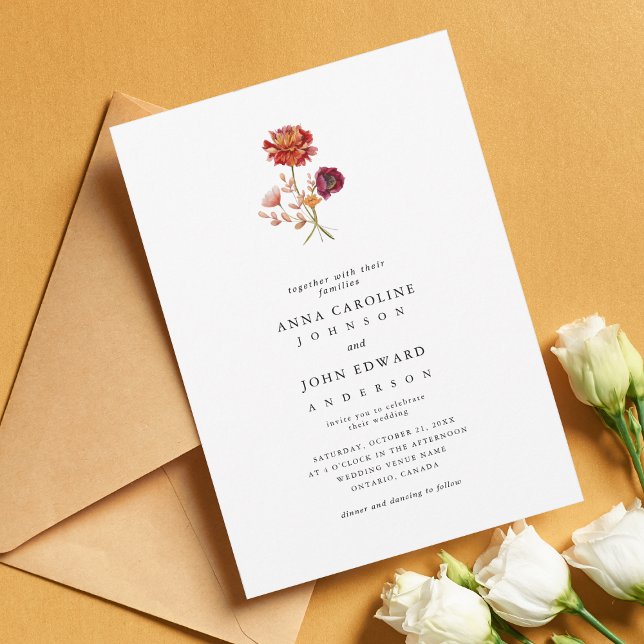 Fall Wildflowers Orange Pink Floral Autumn Wedding Invitation (Creator Uploaded)