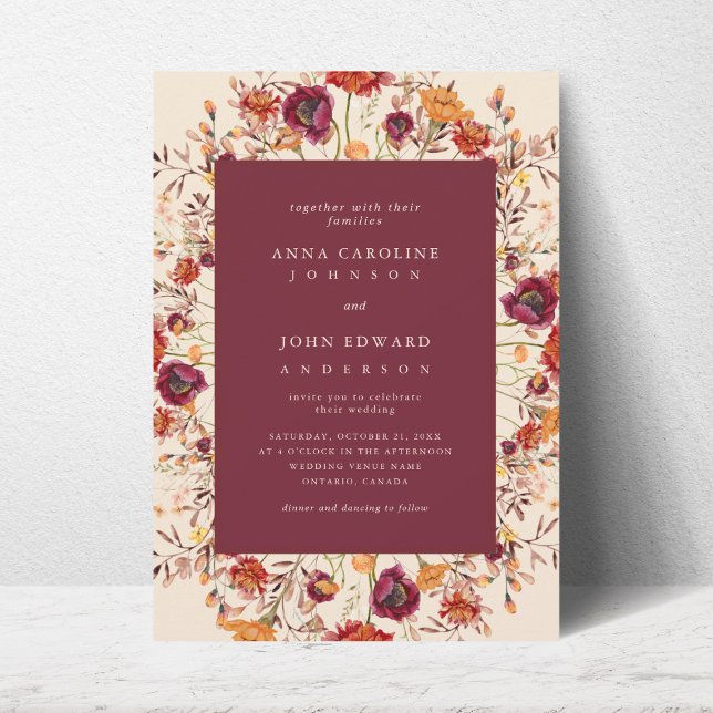 Fall Wildflowers & Photo Website Autumn Wedding Invitation (Creator Uploaded)