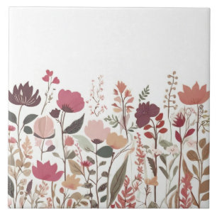 Fall Wildflowers Pink Orange Autumn Floral Flowers Tile