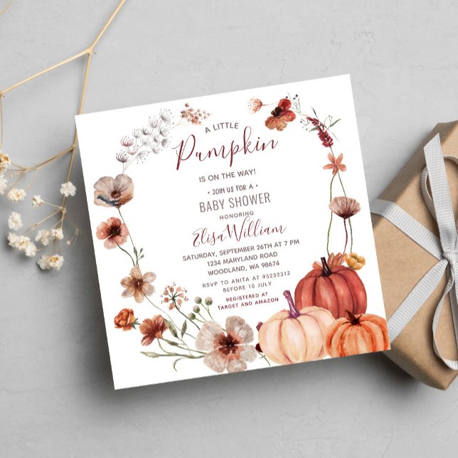 Fall Wildflowers Pumpkin is on the way Baby Shower Invitation (Creator Uploaded)