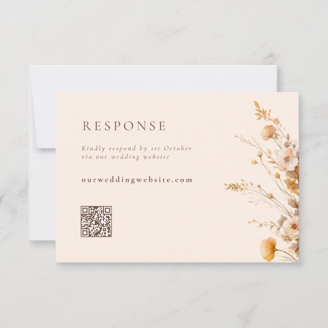  Fall Wildflowers QR Code Wedding RSVP Card (Front)