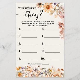 Fall Wildflowers Where were They Shower Game Card