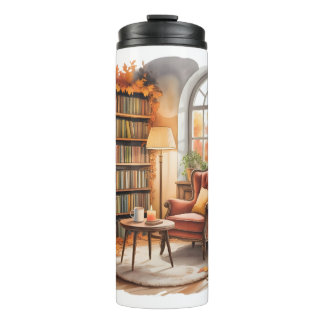 Fall Window Reading Bouteille — Cozy Chair & Books Thermal Tumbler