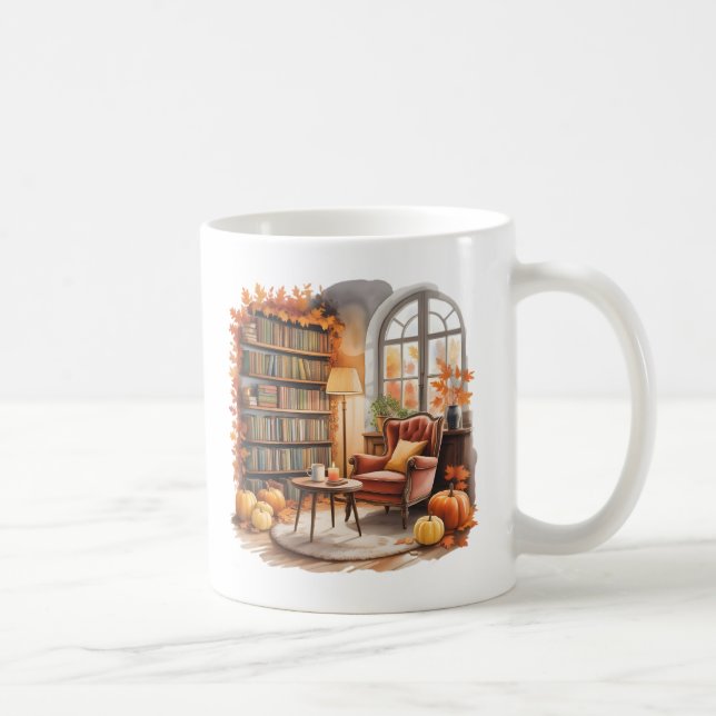 Fall Window Reading Mug — Cozy Chair & Books (Right)