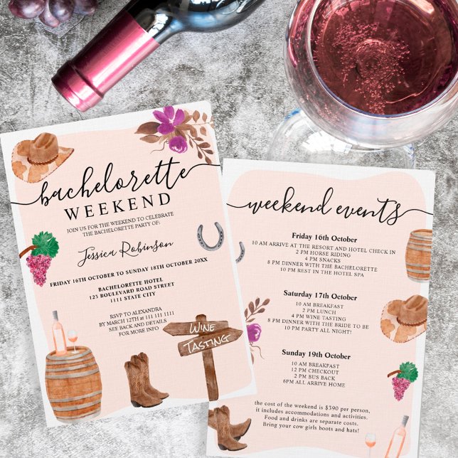 Fall wine bachelorette party weekend illustration invitation (Creator Uploaded)