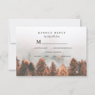 Fall winter pine trees forest photo rsvp wedding card