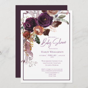 Fall Winter Plum, Pink and Gold Baby Shower Invitation