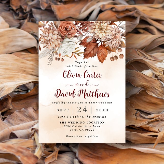 Fall Winter Rustic Brown Floral Wedding Invitation (Creator Uploaded)