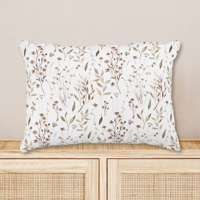 Fall Winter Rustic Brown Flowers Leaves Pattern Decorative Cushion (In situ)