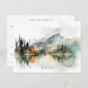 fall winter rustic forest wedding rsvp postcard