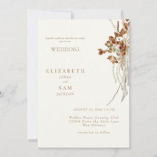 Fall Wispy Boho Cream Wedding No Parents Invitation
