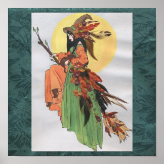 fall witch green background poster