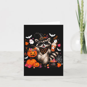 Fall witch racoon halloween racoon drinking card