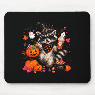 Fall witch racoon halloween racoon drinking mouse pad