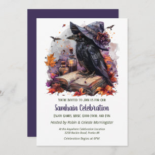 Fall Witch Raven Samhain Spooky Halloween Party Invitation