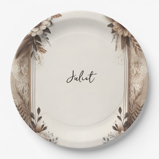 Fall Wood Paperie Recycled Paper Bridal Shower Plate (Front)