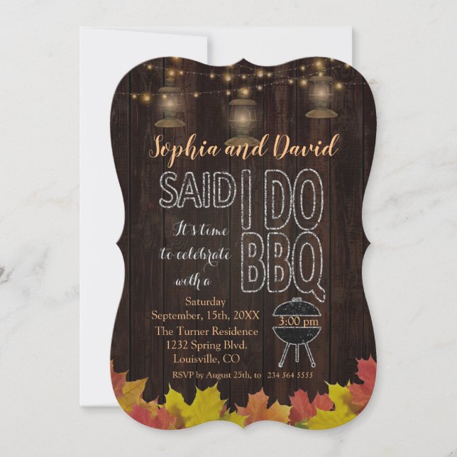 Fall Wood String Lights Old Lantern After I DO BBQ Invitation (Front)