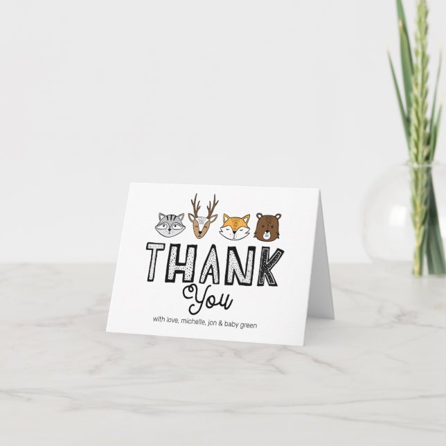 Fall Woodland Animal Thank You Card (Front)