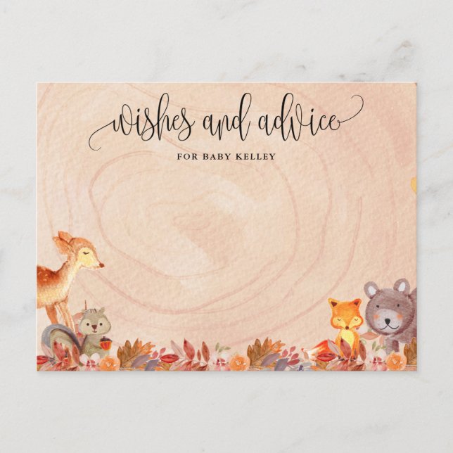 Fall Woodland Animals Baby Shower Advice Card (Front)