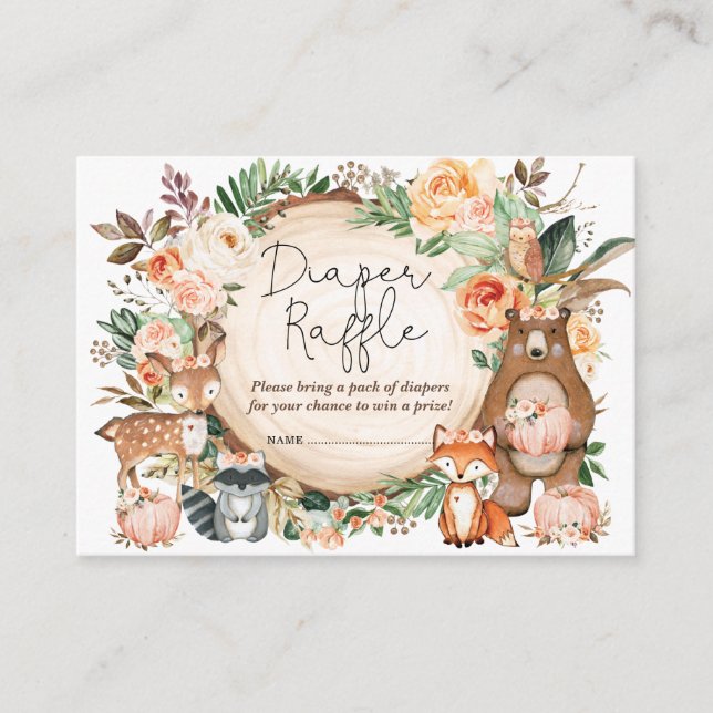 Fall Woodland Animals Baby shower Diaper Raffle Enclosure Card (Front)