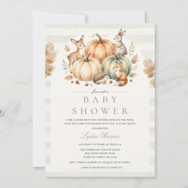 Fall Woodland Animals Baby Shower Invite (Front)