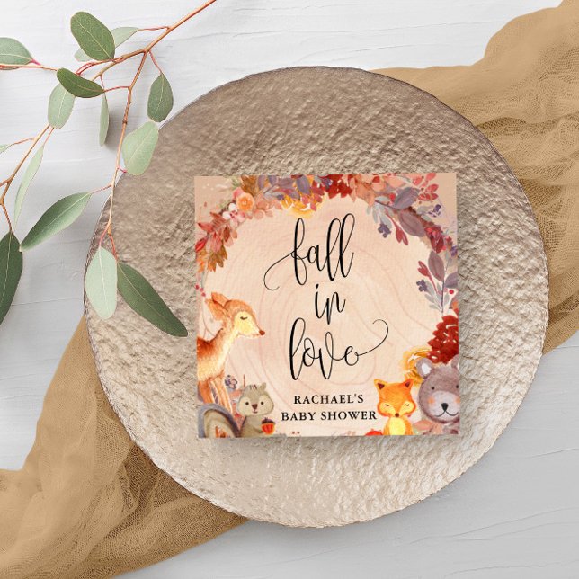 Fall Woodland Animals Baby Shower Personalised Napkin (Beautiful napkins for your fall themed baby shower.)