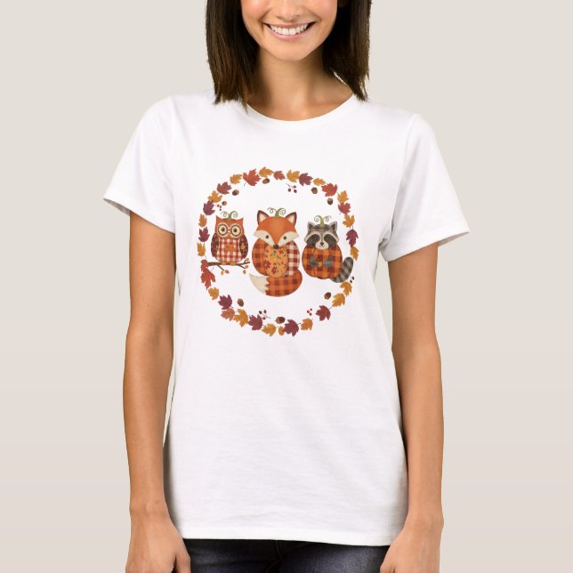 Fall Woodland Animals Patchwork Shirt (Front)