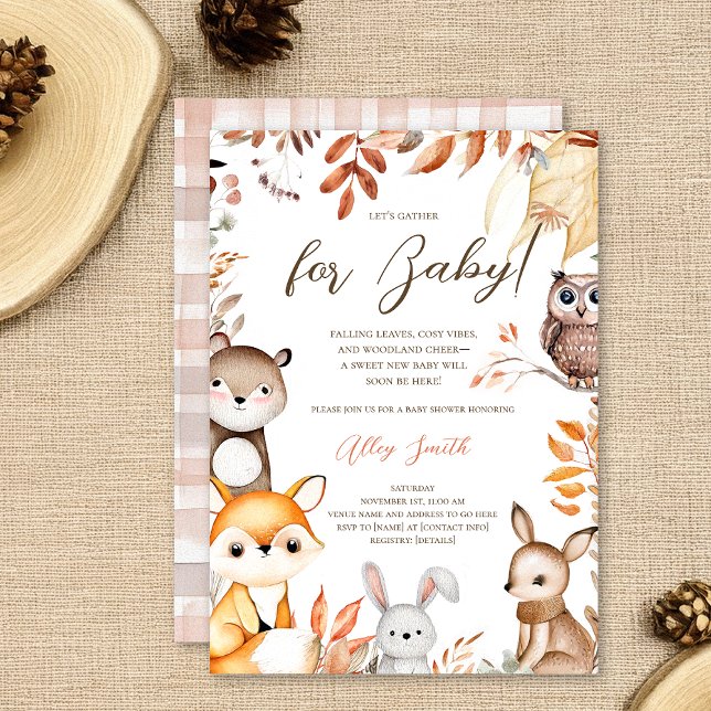 Fall Woodland Animals Rustic Autumn Baby Shower Invitation (Creator Uploaded)