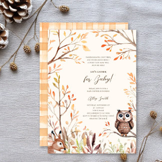Fall Woodland Animals Rustic Owl Baby Shower Invitation