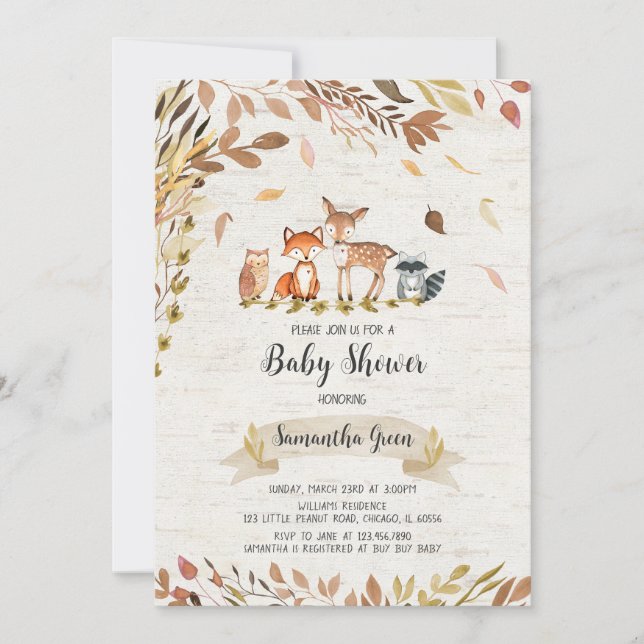 Fall Woodland Baby Shower Invitation (Front)