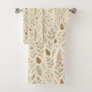 Fall Woodland Botanical Pattern Autumn Dreams Bath Towel Set