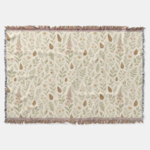 Fall Woodland Botanical Pattern Autumn Dreams Throw Blanket