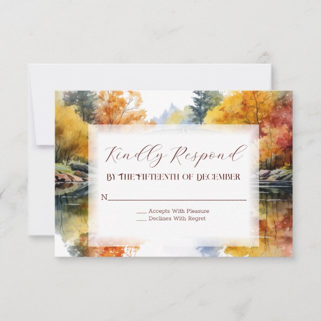 Fall Woodland Bridge Wedding RSVP Card (Front)