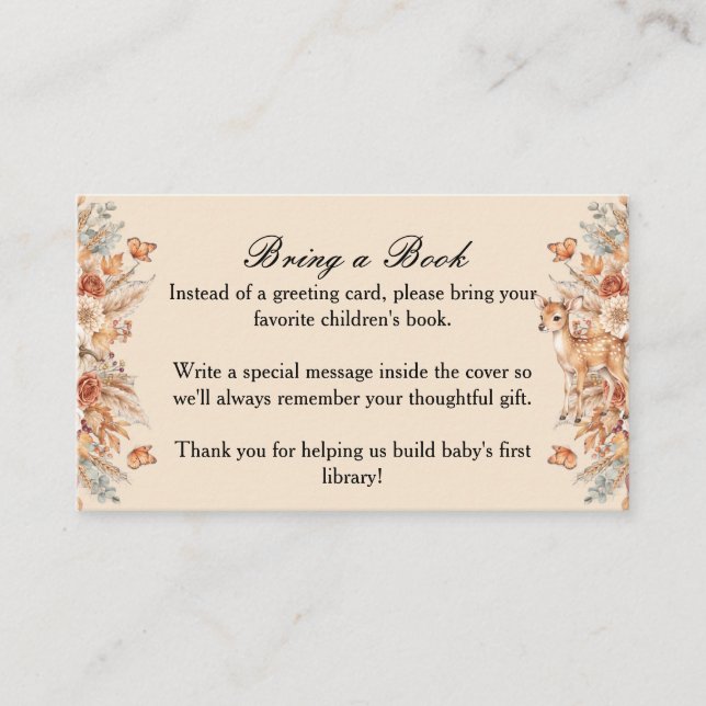 Fall Woodland Deer Bring a Book Insert Card (Front)