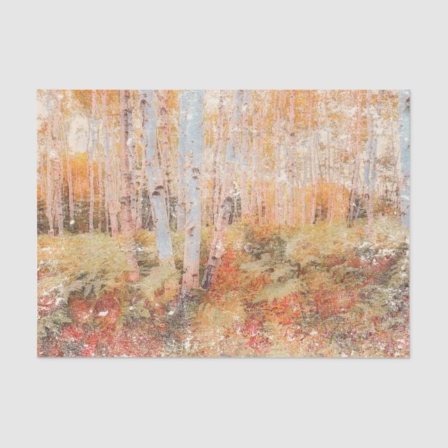 Fall Woodland Fern Forest Birch Distressed Trees Tissue Paper (Front)