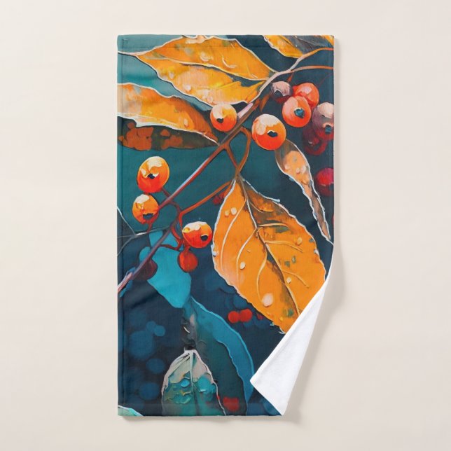 Fall woodland leaves. Nature autumn floral berry Hand Towel (Hand Towel)
