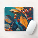 Fall woodland leaves. Nature autumn floral berry Mouse Pad<br><div class="desc">Fall woodland leaves and rowan berry Mouse Pad. Abstract modern autumn floral oil painted art in blue red orange colours.</div>
