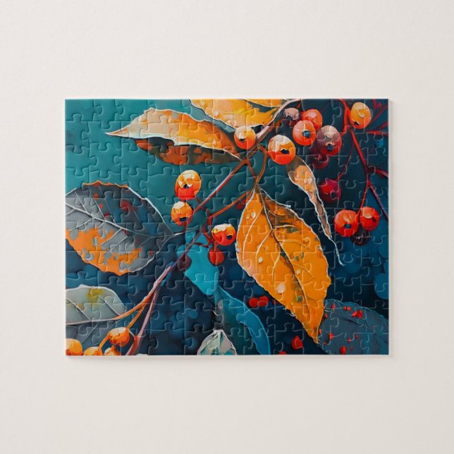 Fall woodland leaves painted. Autumn foliage art Jigsaw Puzzle (Horizontal)