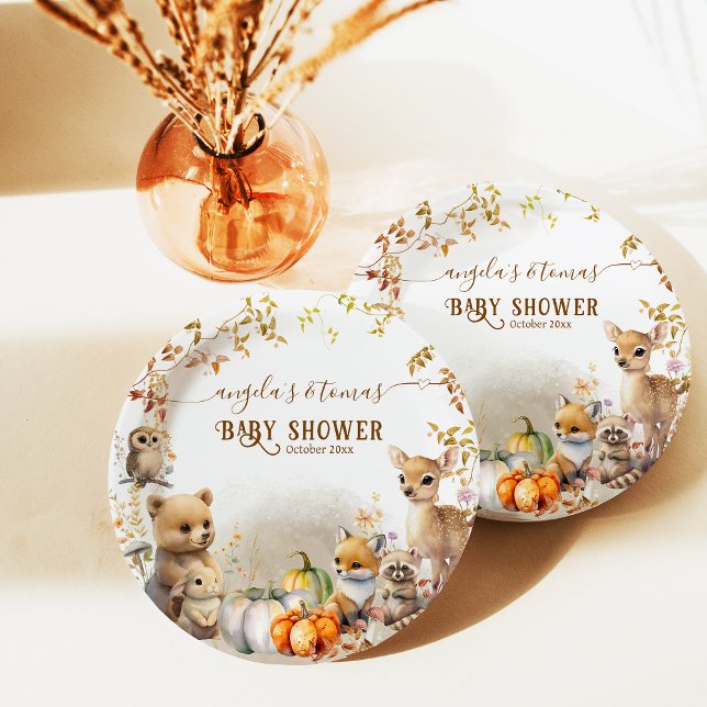 Fall Woodland Little Pumpkin Baby Shower Paper Plate (Creator Uploaded)