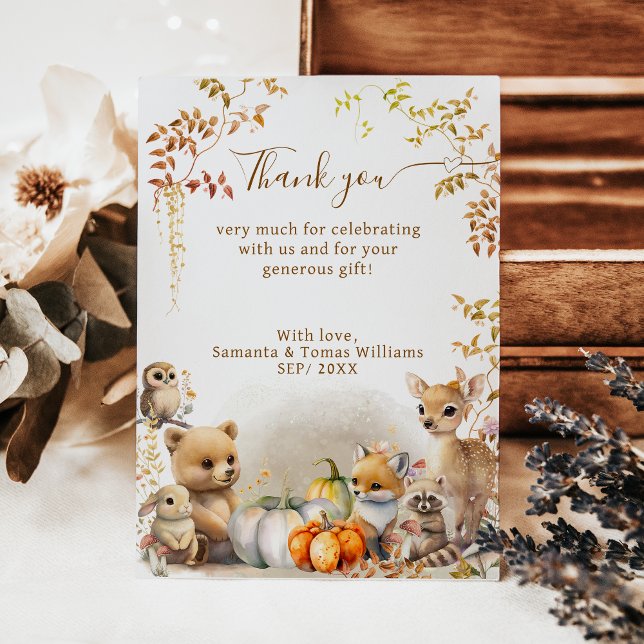 Fall Woodland Little Pumpkin Baby Shower Thank You Card (Creator Uploaded)