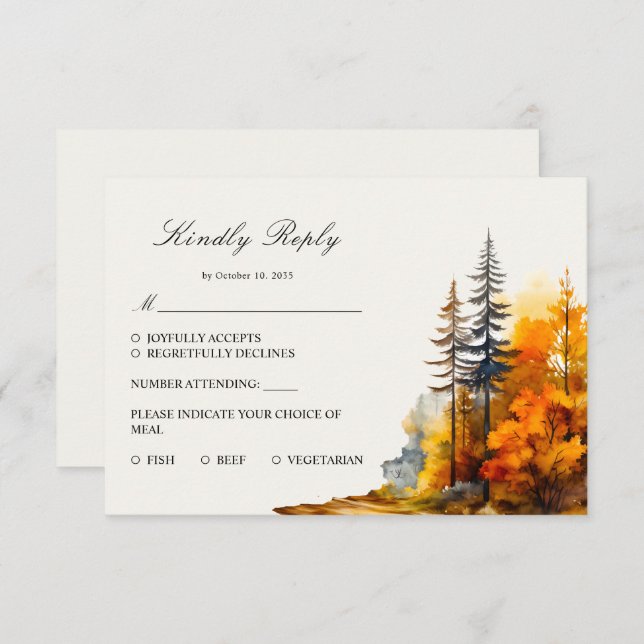 Fall Woodland, Pine Trees RSVP Card (Front/Back)