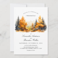 Fall Woodland, Pine Trees Wedding Invitation
