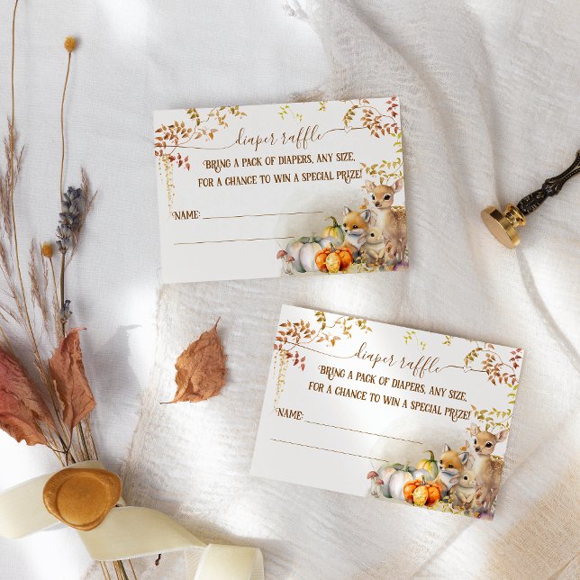 Fall Woodland Pumpkin Baby Shower Diaper Raffle Enclosure Card (Creator Uploaded)