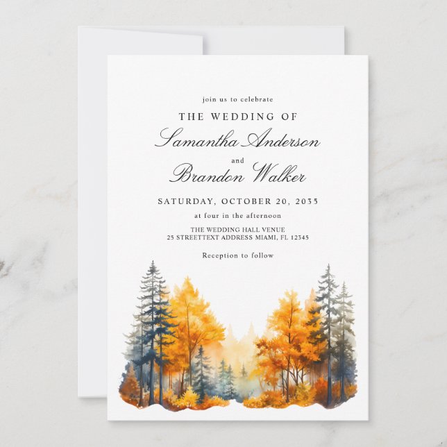 Fall Woods Autumn wedding Invitation (Front)