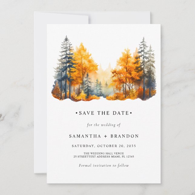 Fall Woods wedding Save The Date (Front)