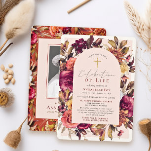Fall Wreath Arch Cross Celebration of Life Funeral Invitation