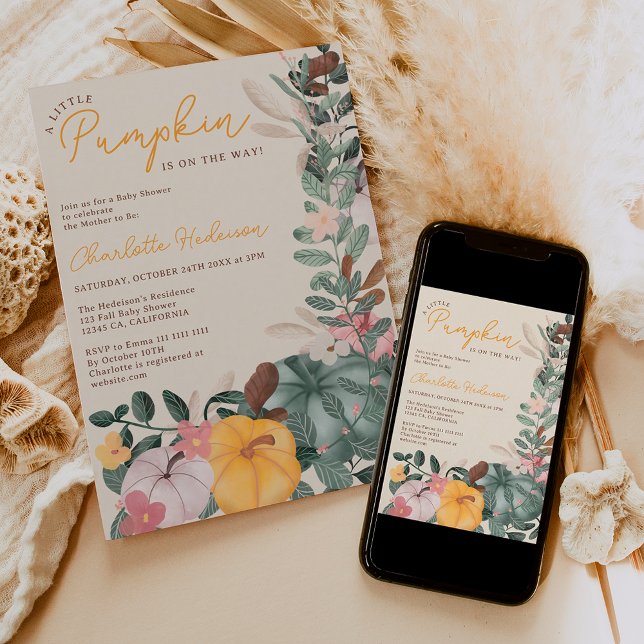 Fall wreath chic little pumpkin baby shower invitation (Fall wreath chic little pumpkin baby shower invitation)