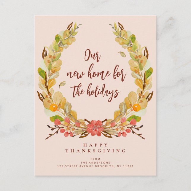 fall wreath holiday moving announcement postcard (Front)