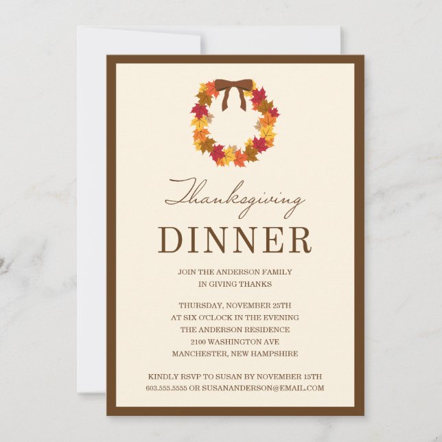 FALL WREATH IN BROWN | THANKSGIVING DINNER INVITE (Front)