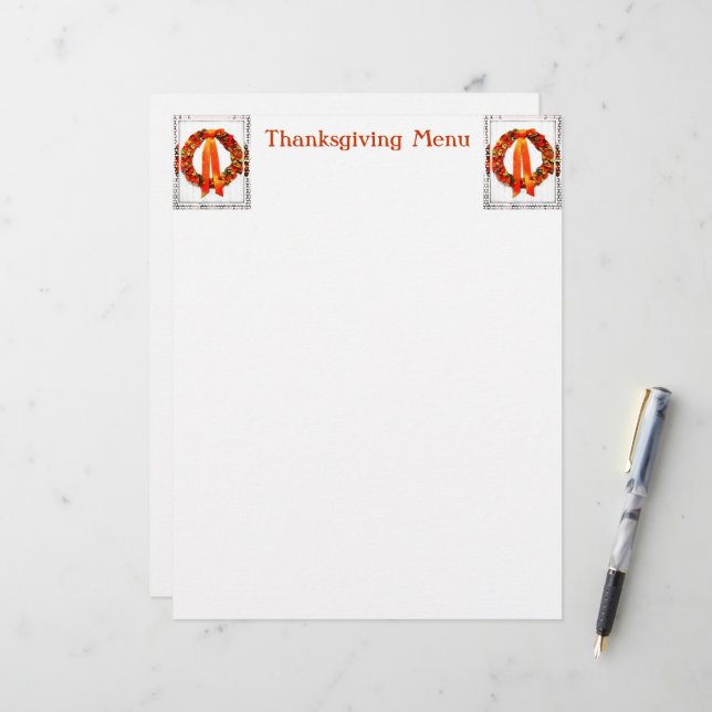 Fall Wreath Thanksgiving Menu (Front/Back In Situ)